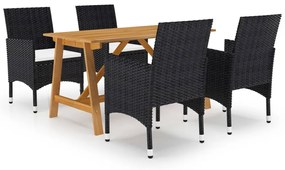 5 pcs conjunto de jantar para jardim preto