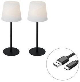 Conjunto de 2 Candeeiros de Mesa Recarregáveis Pretos 40 cm IP54 - Jude
