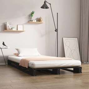 Cama de paletes de solteiro 90x190 cm pinho maciço preto