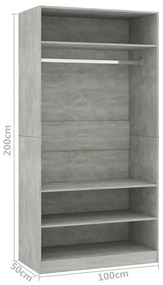 Roupeiro 100x50x200 cm contraplacado cinzento cimento