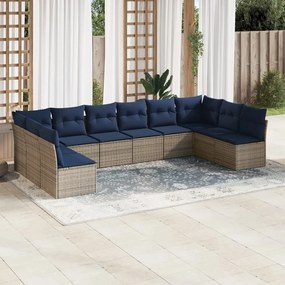 vidaXL 10 pcs conjunto sofás p/ jardim c/ almofadões vime PE cinzento