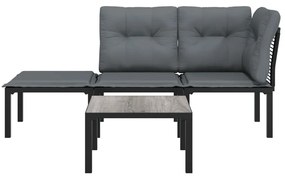 4 pcs conjunto lounge de jardim vime PE preto e cinzento