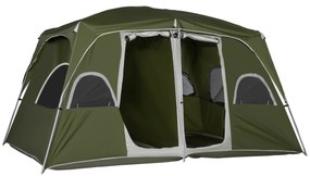 Outsunny Tenda de Campismo Familiar para 4-8 Pessoas com 2 Quartos 2 Bolsos e Janelas com Malha Impermeável 400x275x210 cm Verde | Aosom Portugal