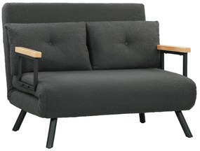 HOMCOM Sofá Cama Sofá Convertível em Cama de 2 Lugares Dobrável com Encosto Ajustável em 5 Níveis e 2 Almofadas Acolchoadas para Escritório Dormitório Sala de Estar 102x73x81 cm Cinza