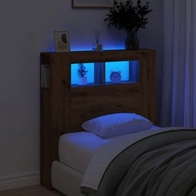 vidaXL Cabeceira com luzes LED derivados de madeira carvalho artisiano
