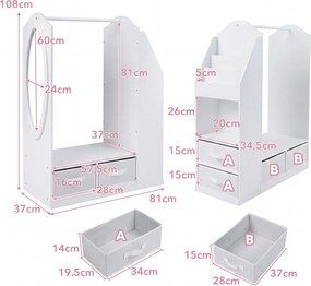 Armário Infantil com Espelho, 81 x 37 x 108 cm, Arrumação Multifuncional, Branco