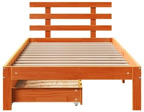 Estrutura de cama c/ gavetas 90x200cm pinho maciço castanho-mel