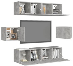 6 pcs conjunto de móveis de TV derivados madeira cinza cimento
