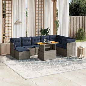 vidaXL 9 pcs conjunto sofás p/ jardim c/ almofadões vime PE cinzento