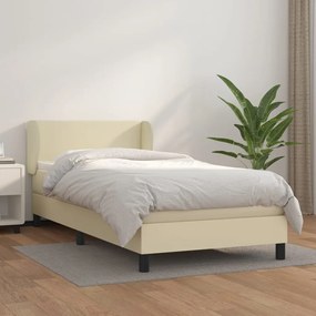 Cama com molas/colchão 90x200 cm couro artificial cor creme