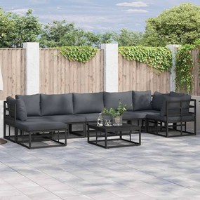 Conjunto de Sofá de Jardim com almofada 7 pcs Preto Alumínio