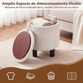 Pufe redondo com espaço de arrumação e tampa rebatível em linho 38 x 42 cm; apoio para os pés ou pufe para sala ou quarto; bege