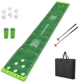 Tapete de golfe de 332 cm com 2 tacos ajustáveis e 6 bolas Tapete de treino de golfe Golf Verde