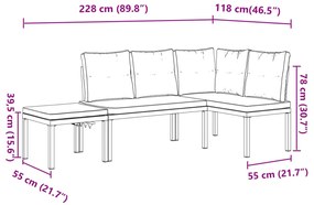 Bancos de jardim com almofadões 3 pcs aço revestido a pó preto