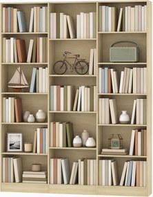 Biblioteca de 6 Níveis, 149 x 23,6 x 188 cm, 17 Compartimentos, Carvalho