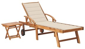vidaXL Espreguiçadeira com mesa e almofadão madeira de teca maciça