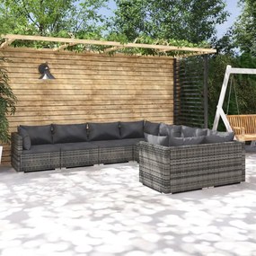 vidaXL 8 pcs conjunto lounge de jardim c/ almofadões vime PE cinzento
