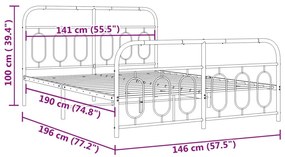 Estrutura de cama com cabeceira e pés 140x190 cm metal preto
