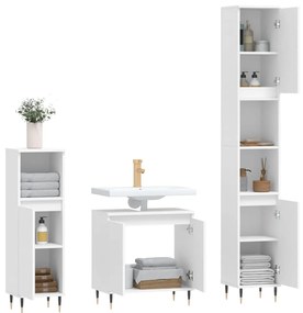 3 pcs conjunto móveis casa de banho madeira processada branco