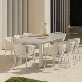 Conjunto De Mesa Retangular Extensível Em Cerâmica Zinti 220-280x100 Cm E 8 Cadeiras De Jardim Em Alumínio E Tecido Roderise Bouclé Cores - Sklum