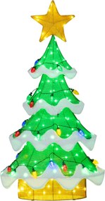 Árvore de Natal Iluminada 130 cm em Malha 3D Exterior Interior de Morango Luzes LED Verdes e Amarelas Moldura Metálica Verde