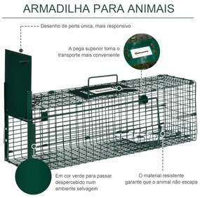 Armadilha para Animais Vivos com Porta Gaiola de Captura com Alça de Transporte para Coelhos 60x18x20cm Verde Escuro
