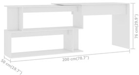Secretária de canto 200x50x76 cm derivados de madeira branco