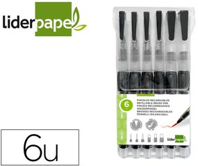 Pinceles Recargables para Productos Acuarelables Set de 6 Unidadesgrosor Puntas Surtidas