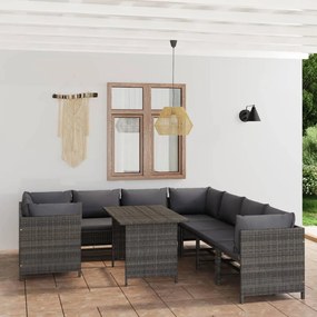 vidaXL 9 pcs conjunto lounge de jardim c/ almofadões vime PE cinzento