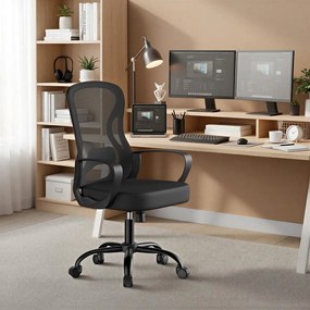 Cadeira de escritório ergonómica de malha, 60 x 60 x (95,5-105,5) cm com função de balanço Preta