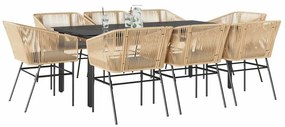 Conjunto jantar jardim 9 peças almofadas vidro vime PE castanho
