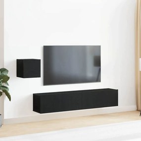 vidaXL Conjunto de Painel de TV - 4 Peças em Carvalho Preto, Feito de Madeira de Engenharia