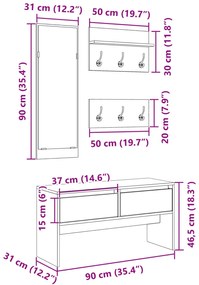 4 pcs conj. de móveis de corredor derivados de madeira branco