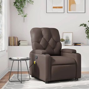 vidaXL Poltrona de massagens reclinável couro artificial castanho