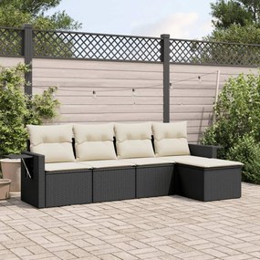 vidaXL 5 pcs conjunto sofás de jardim com almofadões vime PE preto