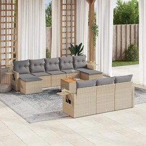 vidaXL 11 pcs conj. sofás jardim c/ almofadões vime PE bege misturado