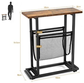 Mesa de apoio industrial de 2 níveis rústica para espaços apertados Rede de revistas Mesa de sofá retro