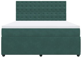 Cama com molas/colchão 180x200 cm veludo verde-escuro