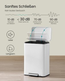 Caixote do lixo 50 L com pedal e fecho suave 40,3 x 33,6 x 62,5 cm Branco