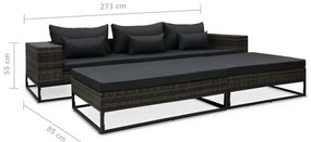 5 pcs conjunto sofás de jardim c/ almofadões vime PE cinzento