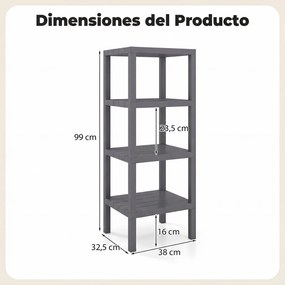 Estante de plástico cozinha com 4 níveis 38 x 32,5 x 99 cm, estante organizadora estreita e multifuncional, montagem sem ferramentas, para casa de ban