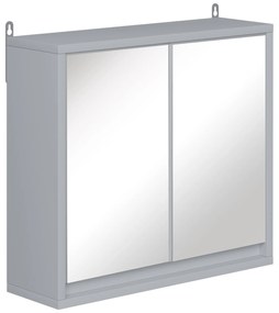 HOMCOM Armário de banheiro com espelho de parede com prateleira ajustável 3 níveis 2 portas 48x14,5x45 cm Cinza