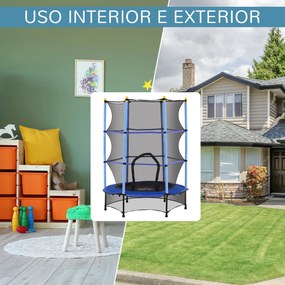 Trampolim para Crianças com Rede de Segurança e Estrutura de Aço para Interiores e Exteriores Carga 50kg Ø140x190 cm Azul