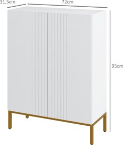 Sapateira com capacidade para 20 pares 72 x 31,5 x 95 cm, armário moderno com portas de fecho suave e prateleiras ajustáveis, branco