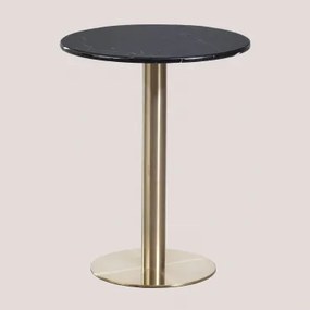 Mesa De Bar Redonda Em Pedra Natural Xiren Mármore Nero Marquina & Ø60 Cm & Ouro Champagne - Sklum
