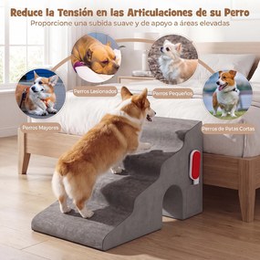 Escada para Animais, 41 x 70 x 43 cm, Degraus Antiderrapantes, Cinzento