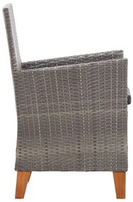 5 pcs conjunto jantar vime PE madeira acácia maciça cinzento