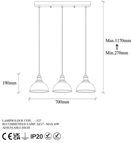 Candeeiro Suspenso Varzan – Vintage – 70 x 21 x 117 cm