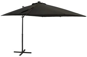 Guarda-sol jardim cantilever c/ poste e luzes LED 250 cm preto