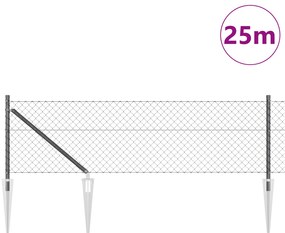Cerca de Cadeia com 13 Postes de Espeto 0.4x25 m Aço Galvanizado